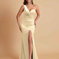 Gorgeous One Shoulder Soft Satin Side Slit Floor-Length Mermaid Bridesmaid Dresses