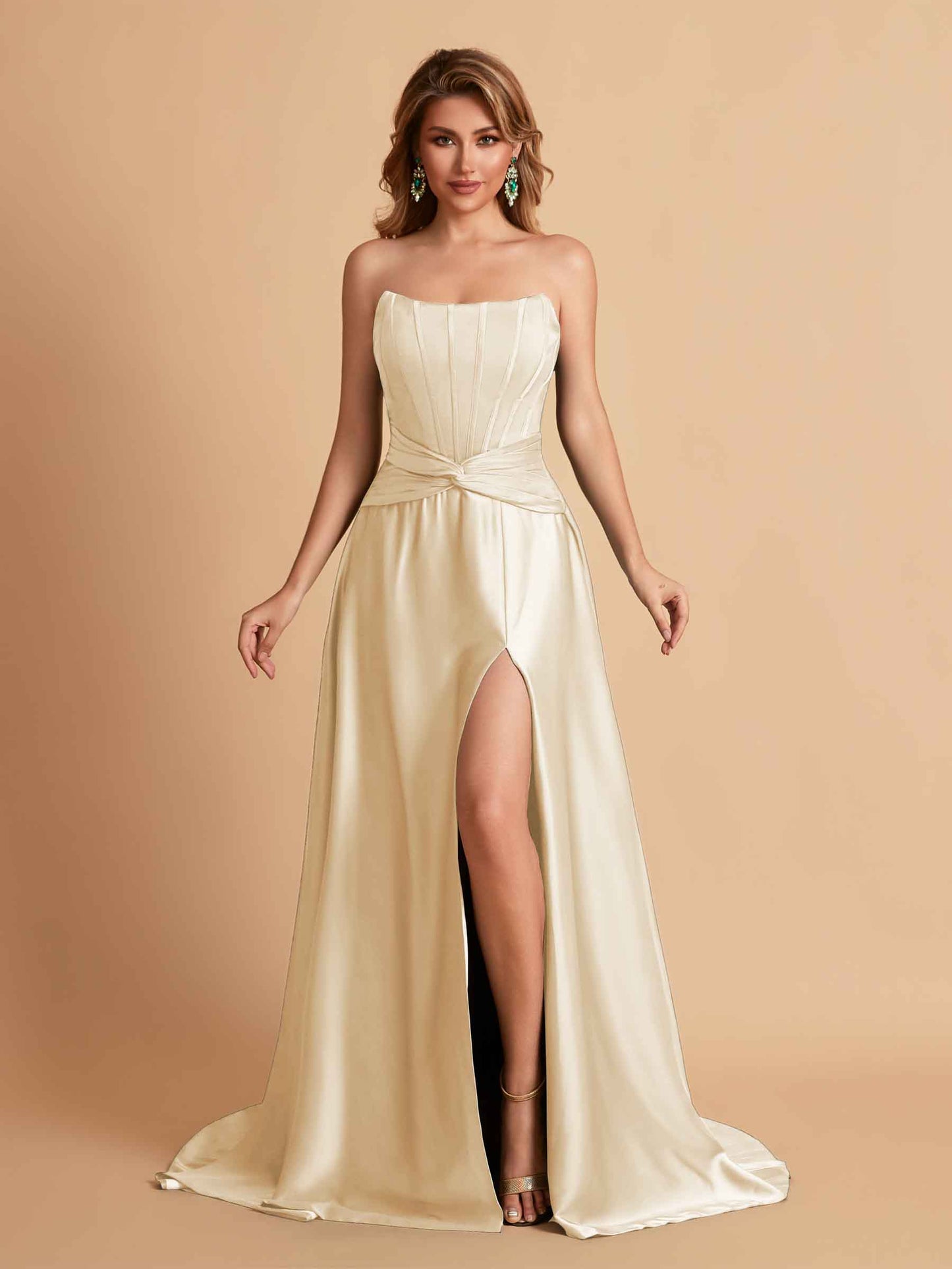 Elegant Satin Sweetheart A-Line Side Slit Floor Length Bridesmaid Dresses