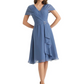 Mother of the Bride Dress Knee-Length V-Neck Chiffon Gown with Ruched Bodice