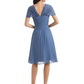 Mother of the Bride Dress Knee-Length V-Neck Chiffon Gown with Ruched Bodice