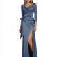 Elegant Evening Gowns Slit Trending Styles Satin Slit Formal Dress Cowl Neckline Gown Tie
