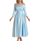 Off Shoulder Mother of the Bride Dress Tea-Length Satin Gown with Lace Applique