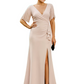 Elegant Evening Gown Trending V-Neck & Ruffle Detail Mother of Bride Outfits Slit