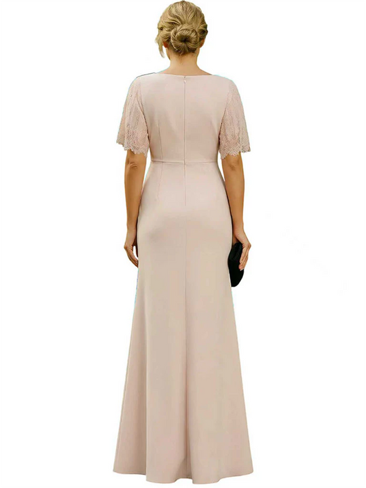 Elegant Evening Gown Trending V-Neck & Ruffle Detail Mother of Bride Outfits Slit