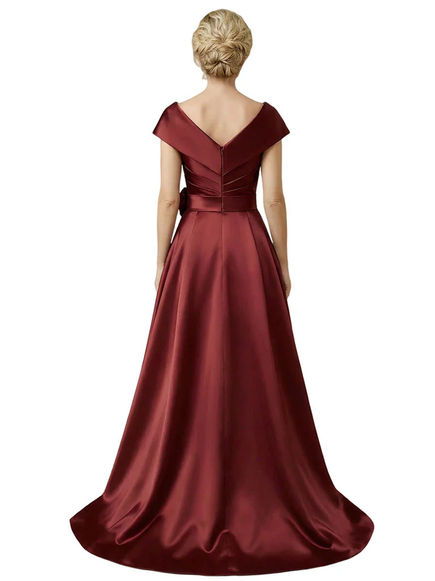 Off Shoulder Mother of the Bride Dress High-Low Satin Gown with Portrait Neckline