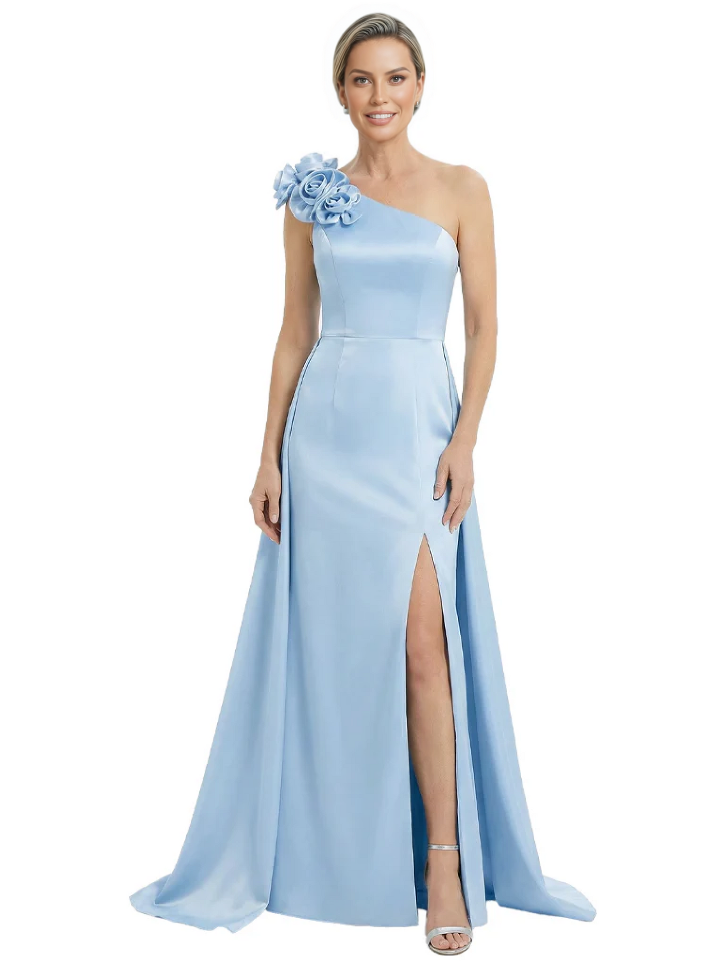 One Shoulder Mother of the Bride Dress with 3D Floral Detail Formal Dress A-Line Gowns with Slit