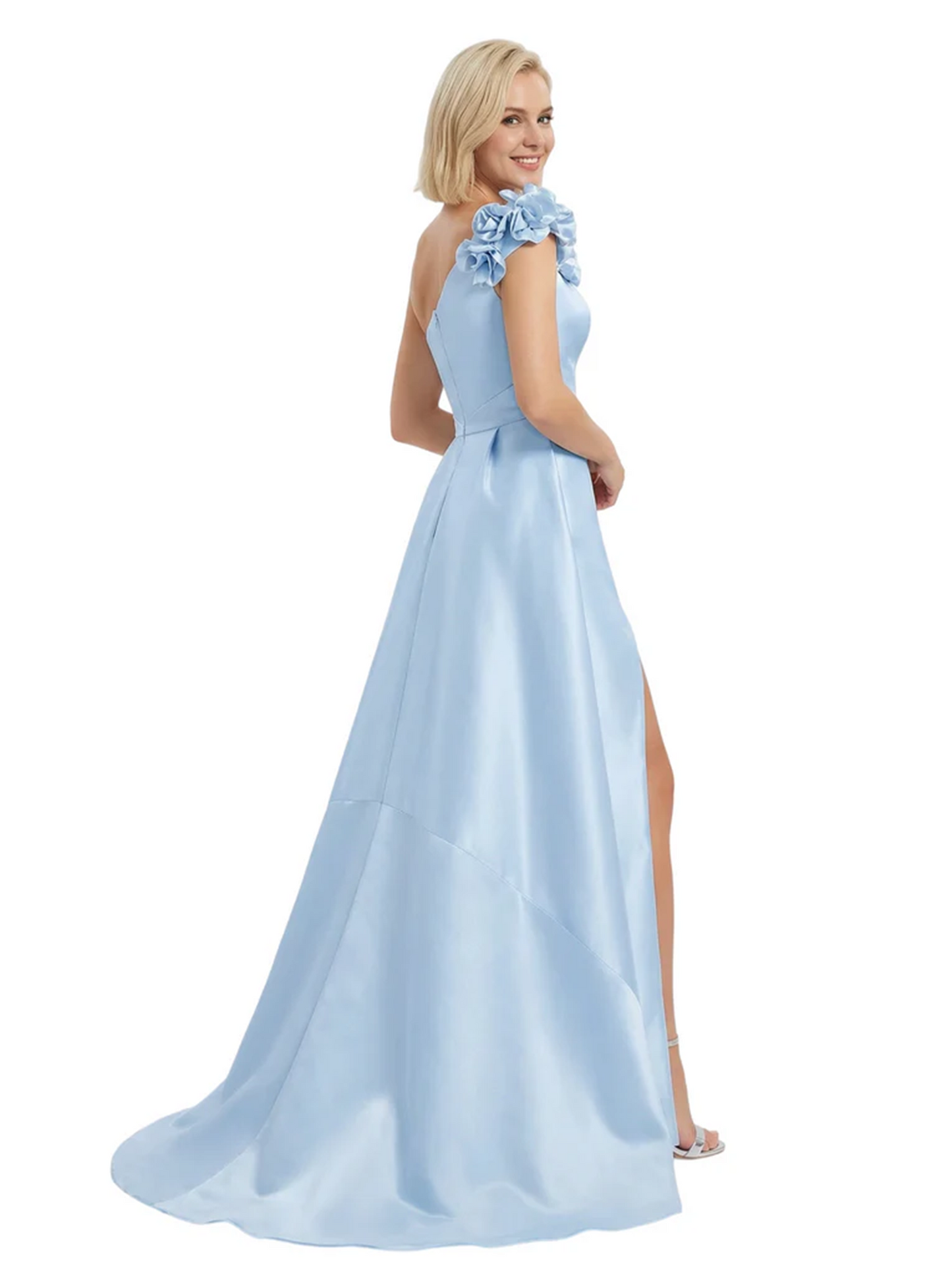 One Shoulder Mother of the Bride Dress with 3D Floral Detail Formal Dress A-Line Gowns with Slit
