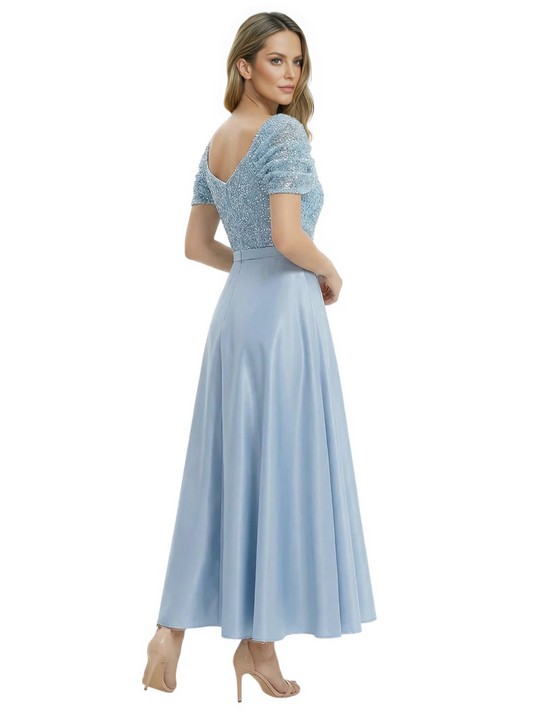 Luxury Formal Dress Sparkling Sequin Top Mother of Bride Dress Silk Satin A-Line Gowns