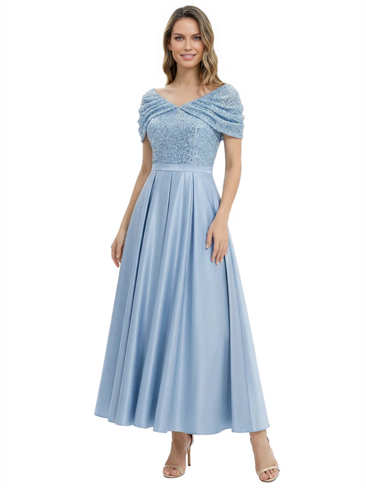 Luxury Formal Dress Sparkling Sequin Top Mother of Bride Dress Silk Satin A-Line Gowns