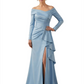 Elegant Mother of the Groom Dress Cascading Ruffle Satin Gown with High Slit Long Sleeves