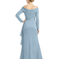 Elegant Mother of the Groom Dress Cascading Ruffle Satin Gown with High Slit Long Sleeves