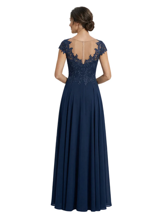 Chic Long A-Line Chiffon Mother of the Brides Dresses Sequin Mom Outfits For Wedding