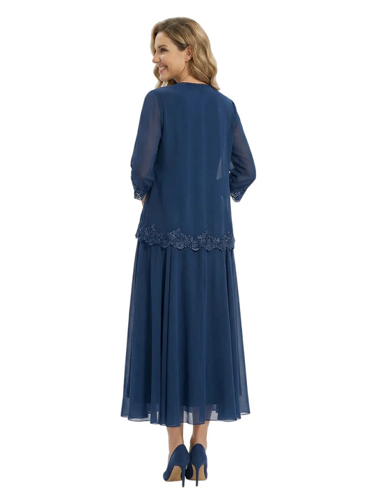 3/4 Sleeve Chiffon Mother of the Brides Dresses V-Neck Wedding Party Gowns