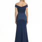 Off Shoulder Mother of the Bride Dress Beaded Waist Satin Gown Portrait Neckline