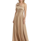 One-Shoulder Mother of the Bride Dress Satin Gown with Bow Ruched Empire Waist