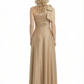 One-Shoulder Mother of the Bride Dress Satin Gown with Bow Ruched Empire Waist
