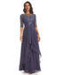 Elegant Lace A-line Chiffon Half Sleeves Mother of the Brides Dresses Floor Length