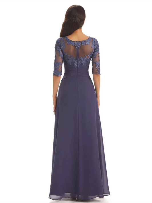 Elegant Lace A-line Chiffon Half Sleeves Mother of the Brides Dresses Floor Length