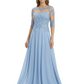 Illusion Neck Mother of the Bride Dress Half Sleeve Lace Applique Gowns Chiffon