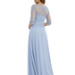Illusion Neck Mother of the Bride Dress Half Sleeve Lace Applique Gowns Chiffon