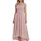 Elegant Evening Gown Trending 2026 Styles with Cap Sleeves High-Low Skirt