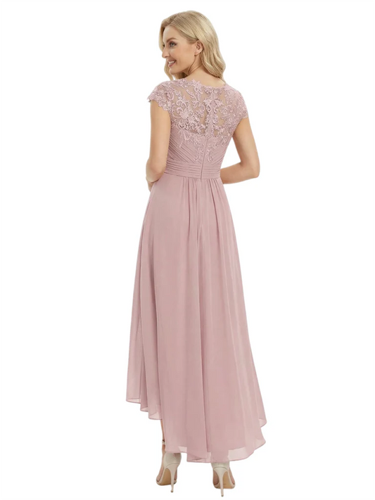 Elegant Evening Gown Trending 2026 Styles with Cap Sleeves High-Low Skirt