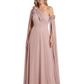 One Shoulder Mother of the Bride Dress Asymmetrical Cape Sleeve Gown with Floral