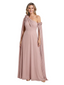 One Shoulder Mother of the Bride Dress Asymmetrical Cape Sleeve Gown with Floral