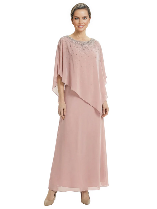 Elegant Mother of Bride Dresses Evening Gowns Trending 2026 Styles with Asymmetric Cape