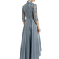 Elegant Mother of Bride Dress Evening Gowns Trending Styles with Lapel Collar 3/4 Sleeves