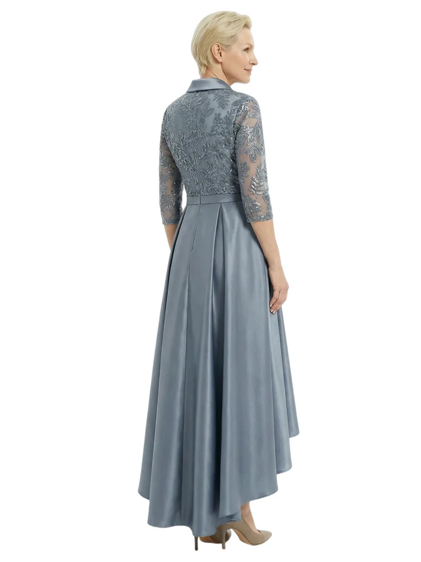 Elegant Mother of Bride Dress Evening Gowns Trending Styles with Lapel Collar 3/4 Sleeves