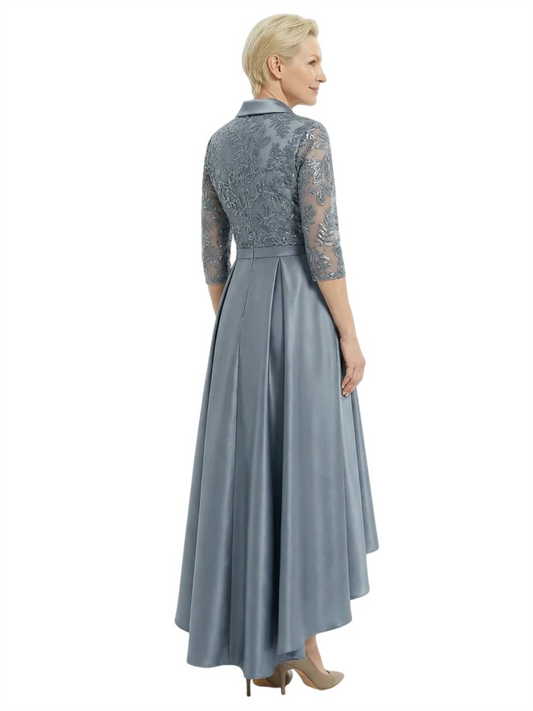 Elegant Mother of Bride Dress Evening Gowns Trending Styles with Lapel Collar 3/4 Sleeves