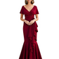 Satin Mother of the Bride Dress with Cascading Ruffles and Mermaid Tail V-Neck