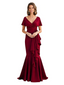 Satin Mother of the Bride Dress with Cascading Ruffles and Mermaid Tail V-Neck