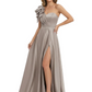 Elegant Mother of the Groom Dress A-Line Satin Formal Gown with High Slit Ruched Bodice