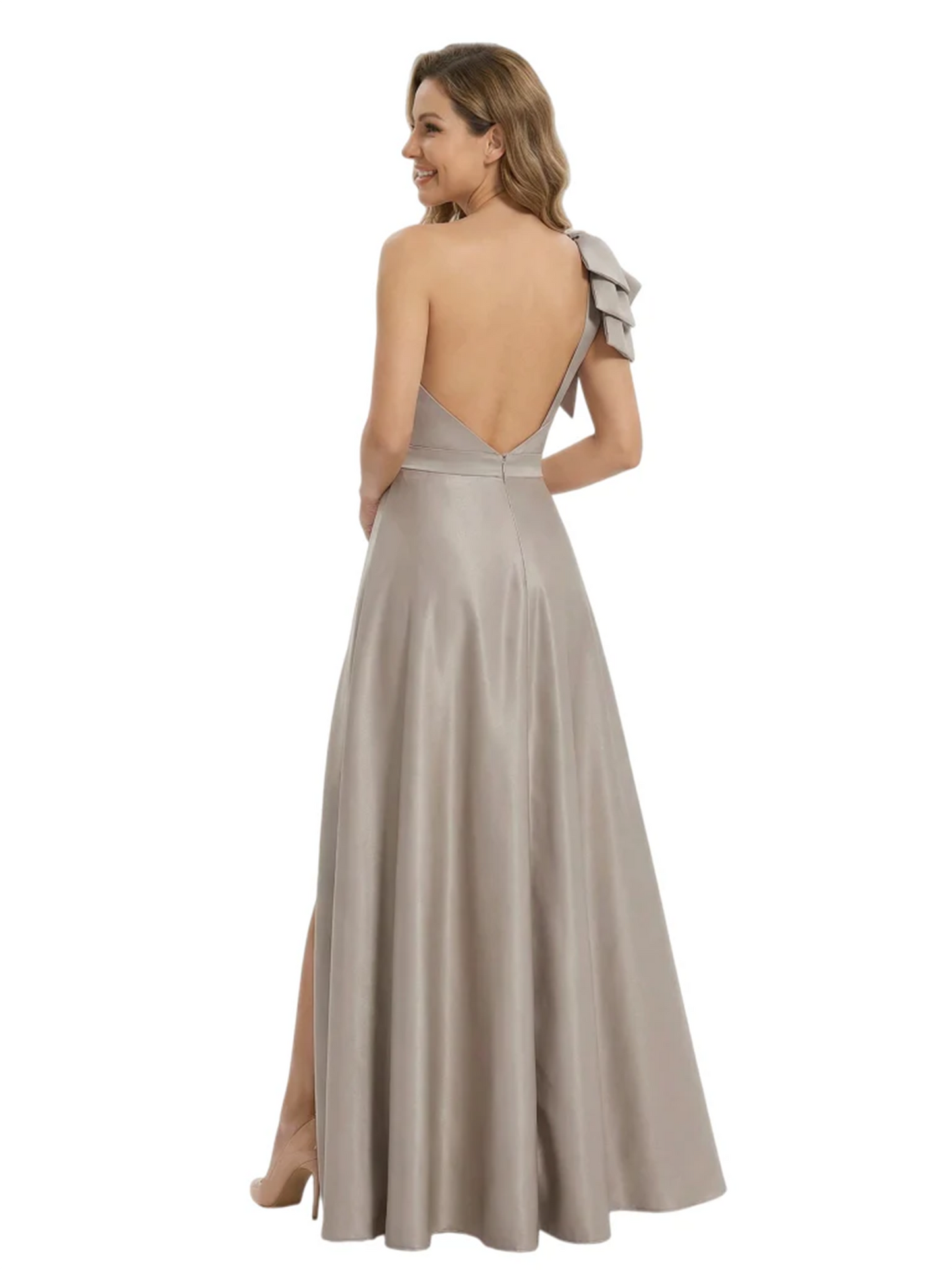 Elegant Mother of the Groom Dress A-Line Satin Formal Gown with High Slit Ruched Bodice