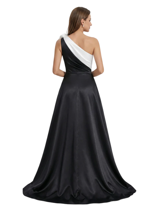 Elegant Contrast Evening Gown Styles with Satin Over-skirt Ruched Detail