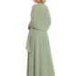 Luxury Formal Mother of Bride Dress Sparkling Sequin Top & Flowy Chiffon Skirt with Shawl