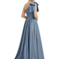 Luxury Bow Black Formal Dress One-Shoulder A-Line Gowns with Sexy Side Slit 2026