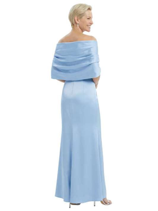 Formal Floor-Length Mother of the Bride Gown Satin Maxi Dress with Bow Neckline