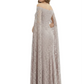 Elegant Mother of the Groom Gown Floral Lace Embroidered Formal Dress with Cape