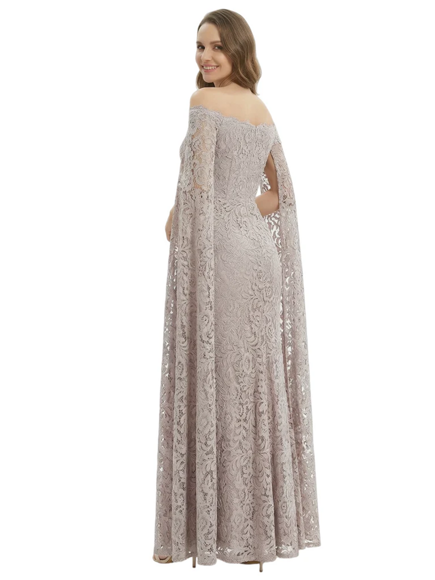 Elegant Mother of the Groom Gown Floral Lace Embroidered Formal Dress with Cape