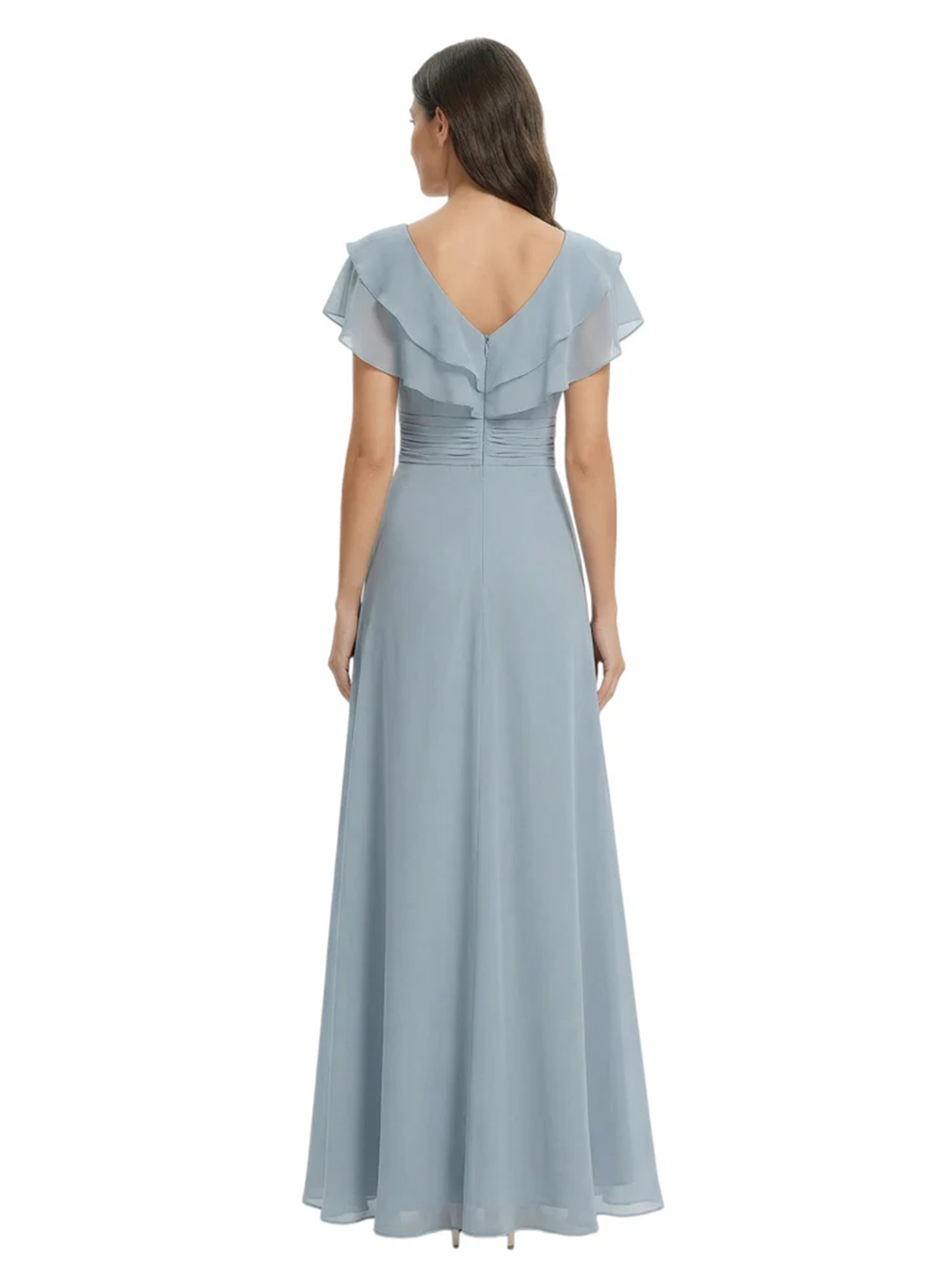 Elegant Mother of the Groom Dress Cascading Ruffle Chiffon Formal Gown Rhinestone