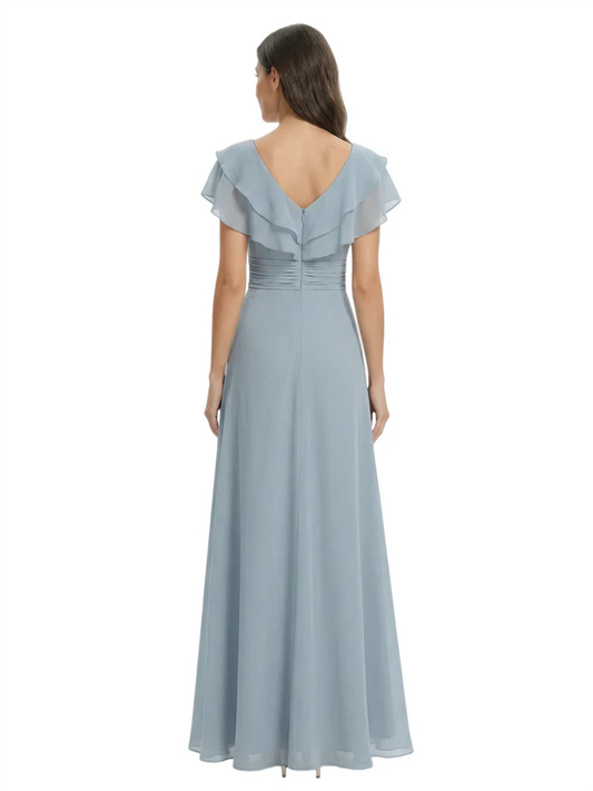 Elegant Mother of the Groom Dress Cascading Ruffle Chiffon Formal Gown Rhinestone