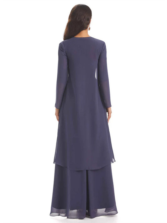Elegant Asymmetric Neck Long A-Line Chiffon Mother of the Brides Dresses Mom Outfit