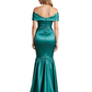 Luxury Emerald Formal Dress Off-the-Shoulder Satin Gown Trumpet Silhouette