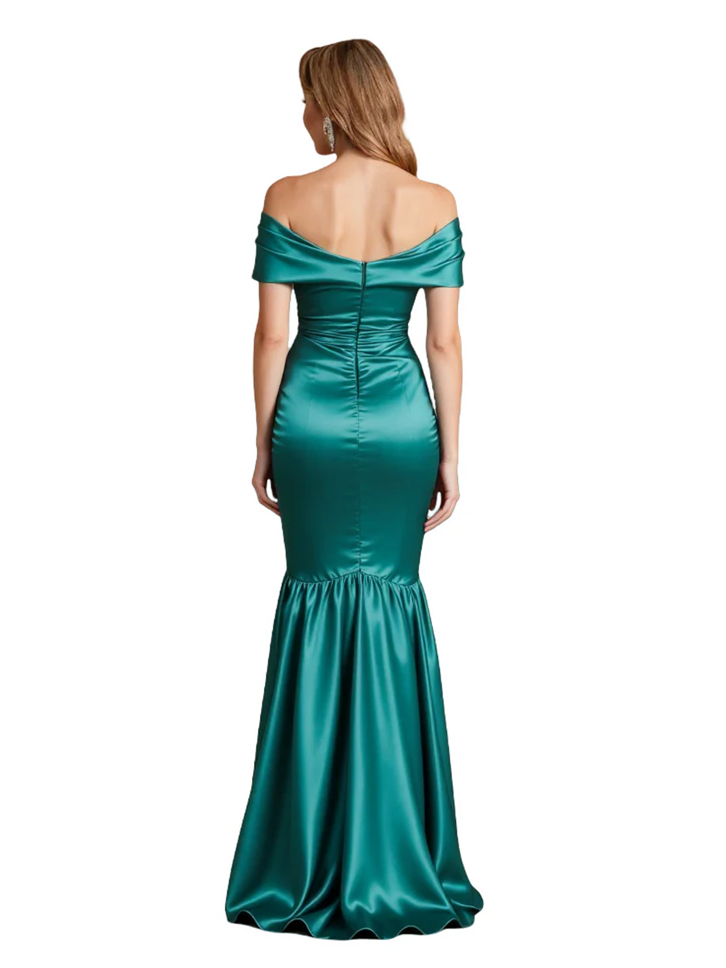 Luxury Emerald Formal Dress Off-the-Shoulder Satin Gown Trumpet Silhouette