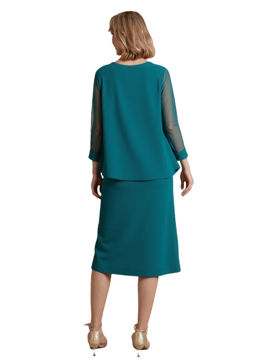 3 PCS Knee-Length Mother of Bride Dresses Prom Dress Evening Dress with Sheer Sleeves and Jacket