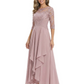 3/4 Sleeve Mother of the Bride Dress with Lace Embroidery High-Low Hem 2026