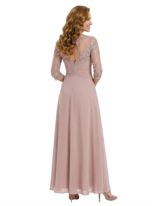 3/4 Sleeve Mother of the Bride Dress with Lace Embroidery High-Low Hem 2026